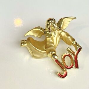 Vintage Gigi Guisti Gold and Red Angel Joy Pin Brooch